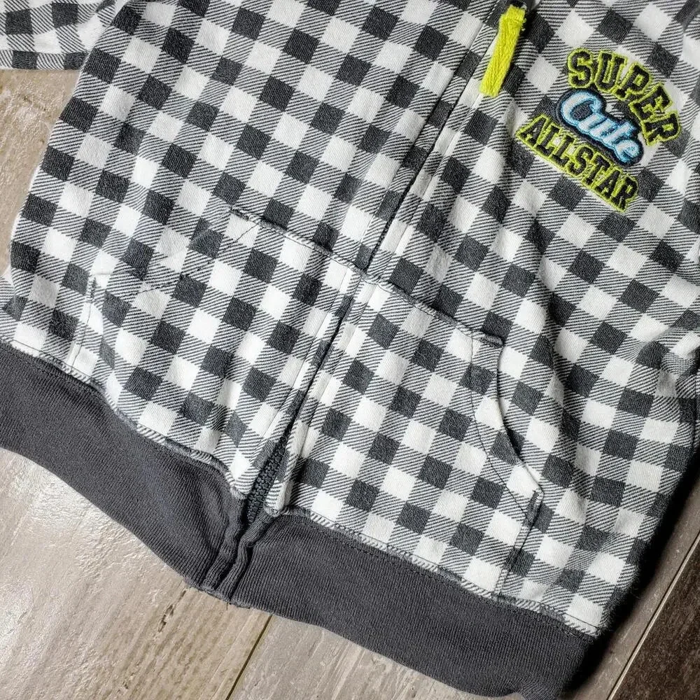Carter's Gray and White Checkered Hooded Jacket Full Zip Baby Boy Size 12m EUC